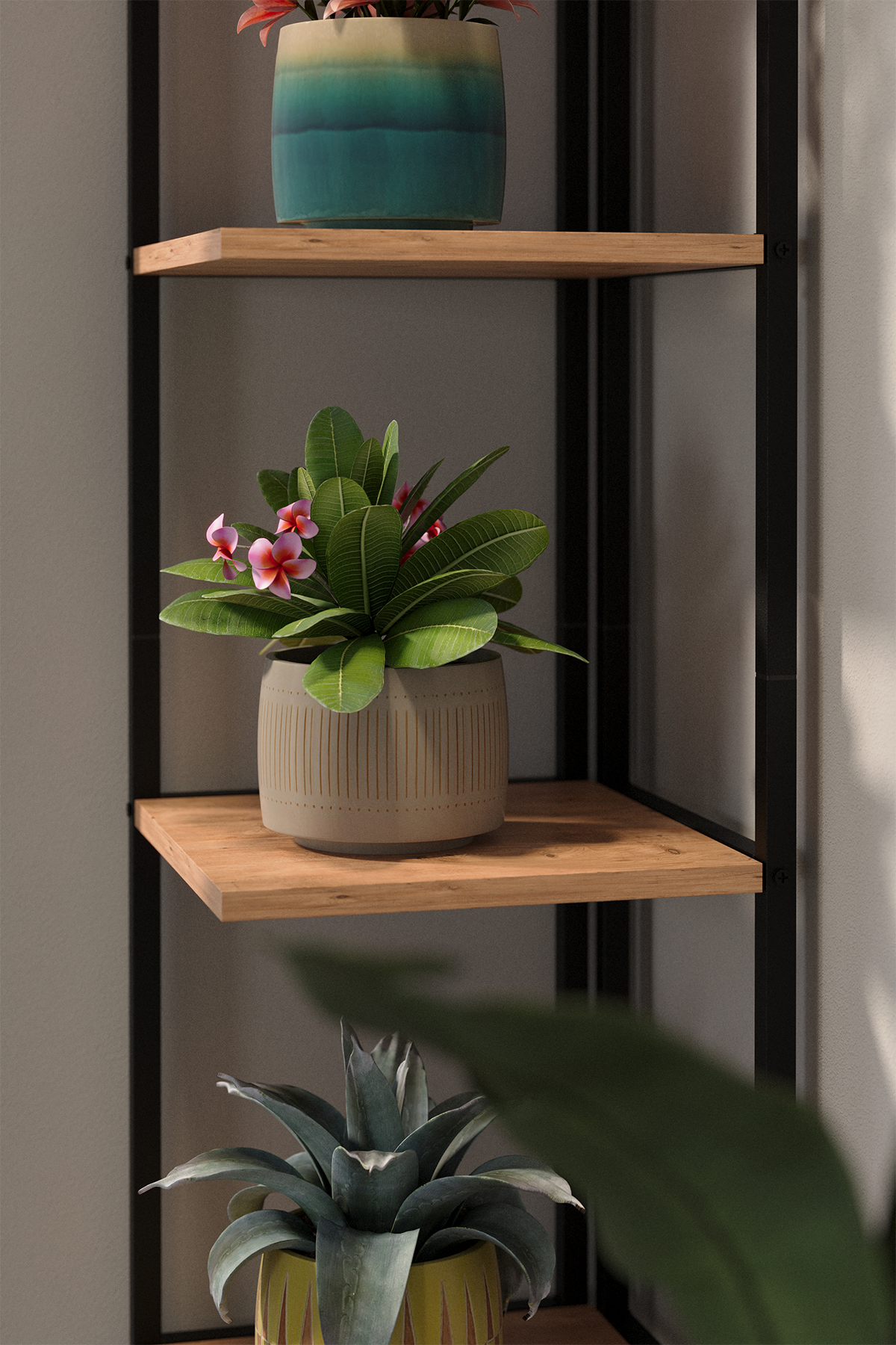 Suport Inalt de Colt pentru Plante cu 5 Rafturi, Cadru Metalic, 36 x 180 cm