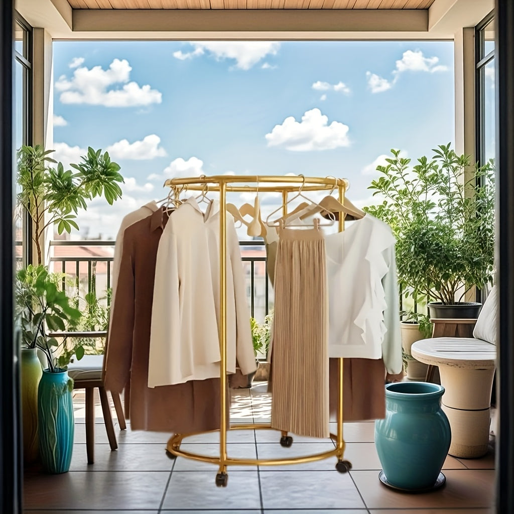 Suport rotund din oțel Inoxidabil pentru haine, cu roti, finisaj cromat, capacitate 40 kg