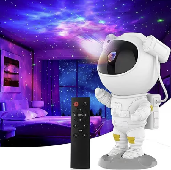 Proiector LED in forma de astronaut cu sunete si lumini, stickere autoadezive, conexiune Bluetooth