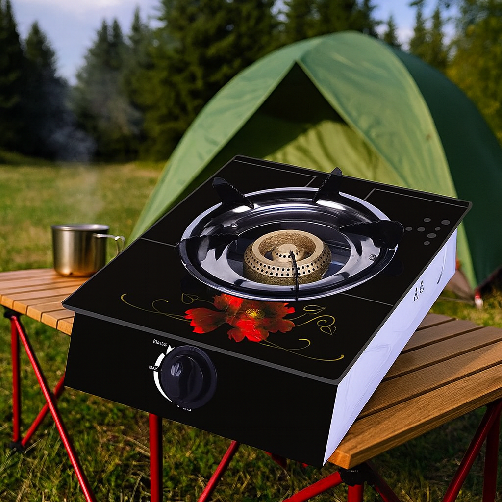 Aragaz din sticla securizata, 1 ochi din fonta, aprindere pe quartz, negru