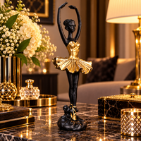 Statueta Africana Balerina Tavira Decoratiune Sculptata Manual Accente Aurii Silueta Gratioasa Casa - detaliu produs