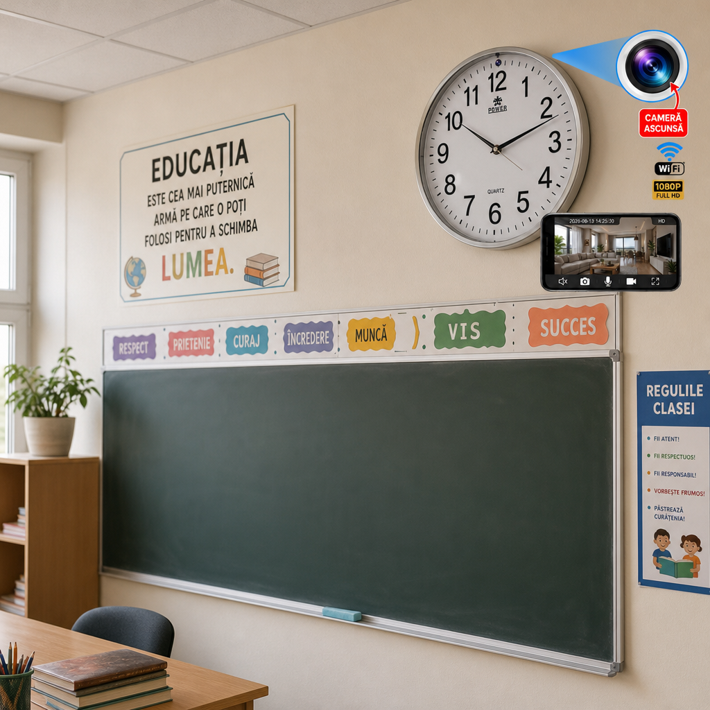 Ceas de Perete cu Camera Spion Wireless Alb 1080p Detectie Miscare - detaliu produs