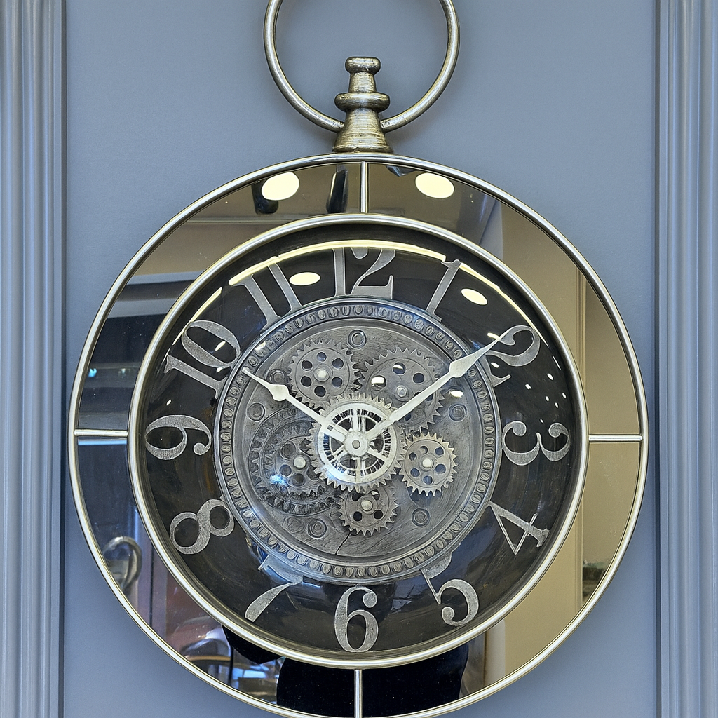 Ceas de Perete Stil Vintage – Design cu Mecanisme Vizibile, Carcasa Metalica cu oglinda si Detalii Premium