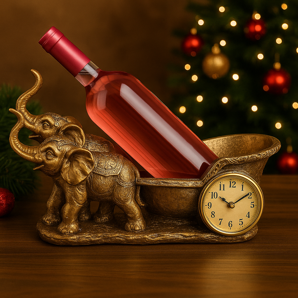 Suport Decorativ pentru Vin cu Ceas – Model Cai / Model Elefant