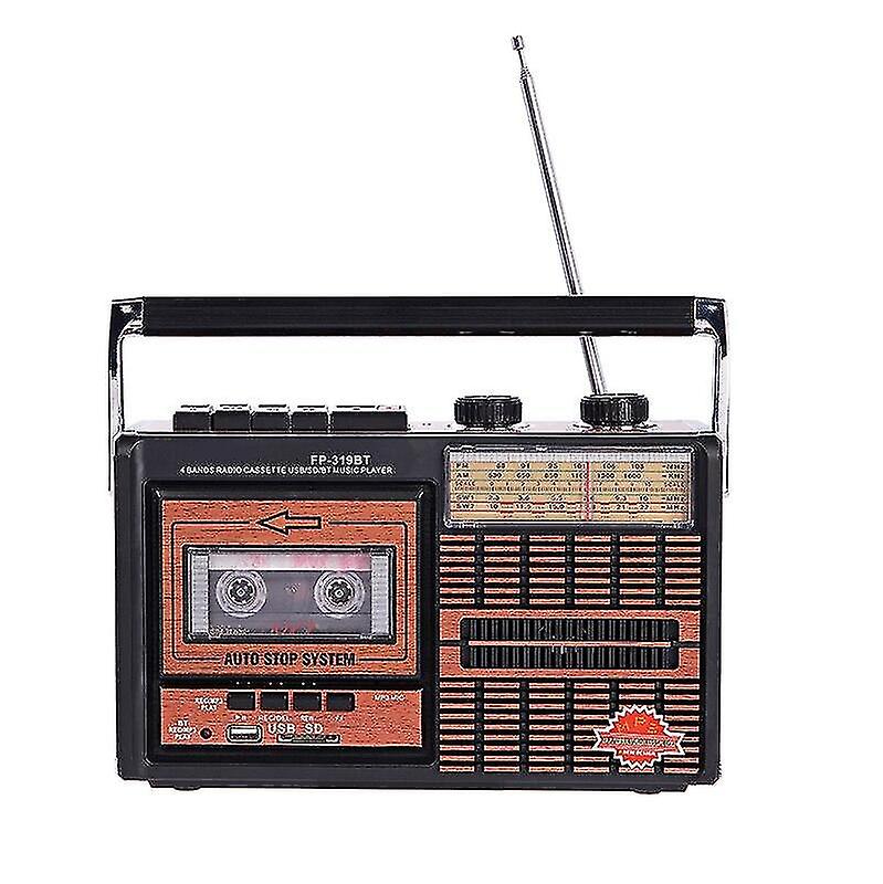 Radio retro portabil FP-319BT, Casetofon, MP3, bluetooth , USB/SD, FM/AM/SW, Negru