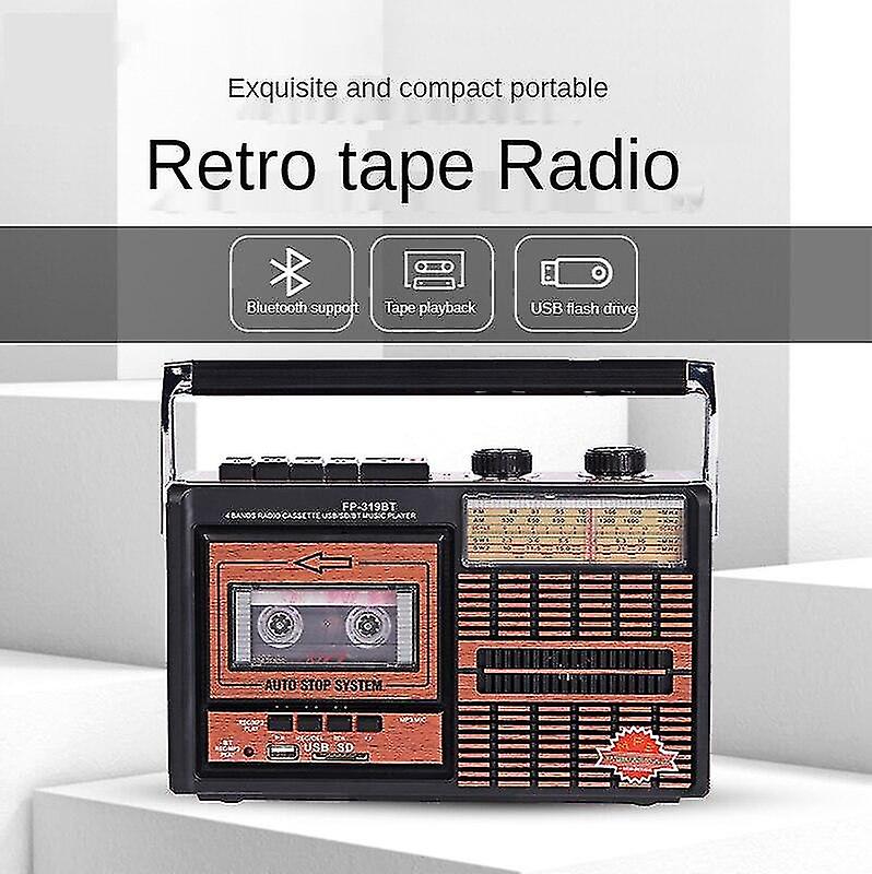 Radio retro portabil FP-319BT, Casetofon, MP3, bluetooth , USB/SD, FM/AM/SW, Negru