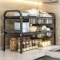 Raft metalic pentru depozitare sub chiuveta, extensibil 55-85 cm, 4 cosuri, 85 (L) x 25 (l) x (H) cm, negru - imagine 3