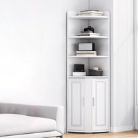 Biblioteca pentru colt cu 4 polite si dulap 2 usi, 180x50x50cm, alb - imagine 2