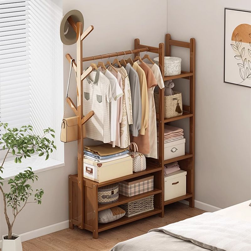 Cuier din bambus cu bară pentru haine și polițe de depozitare – design modern, 170x80x37 cm