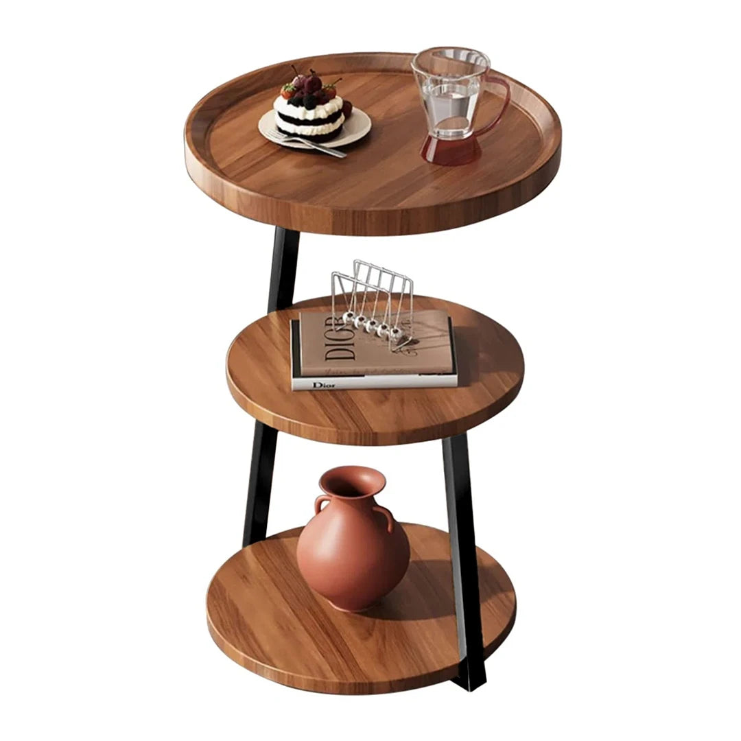 Masuta de cafea pentru living cu 3 polite rotunde, MDF, 62cm, negru/wenge.
