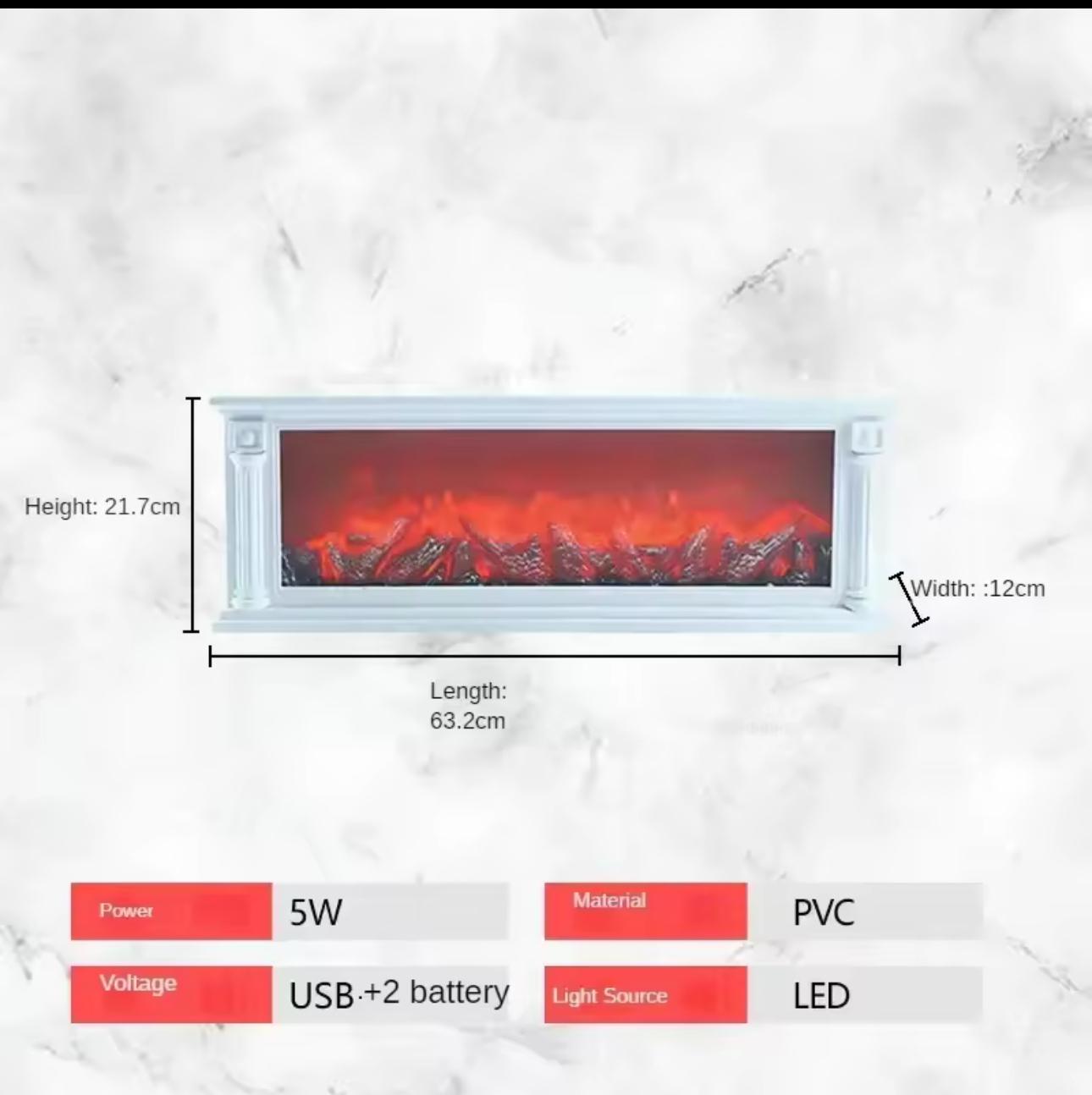 Semineu decorativ, Lumina Led cu Simulare Flacari, alimentare priza sau baterii, 63 X 22 cm