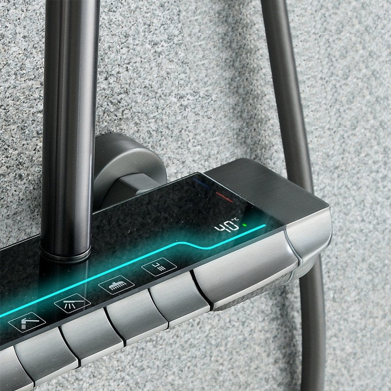 Coloana de Dus Smart, Afisaj LED Ceas, Grade, Control Termostatic, 4 Moduri de Pulverizare,Lumini LED, Materiale Premium, Para Dus, Robinet Ascuns, Fara Conectare Electrica