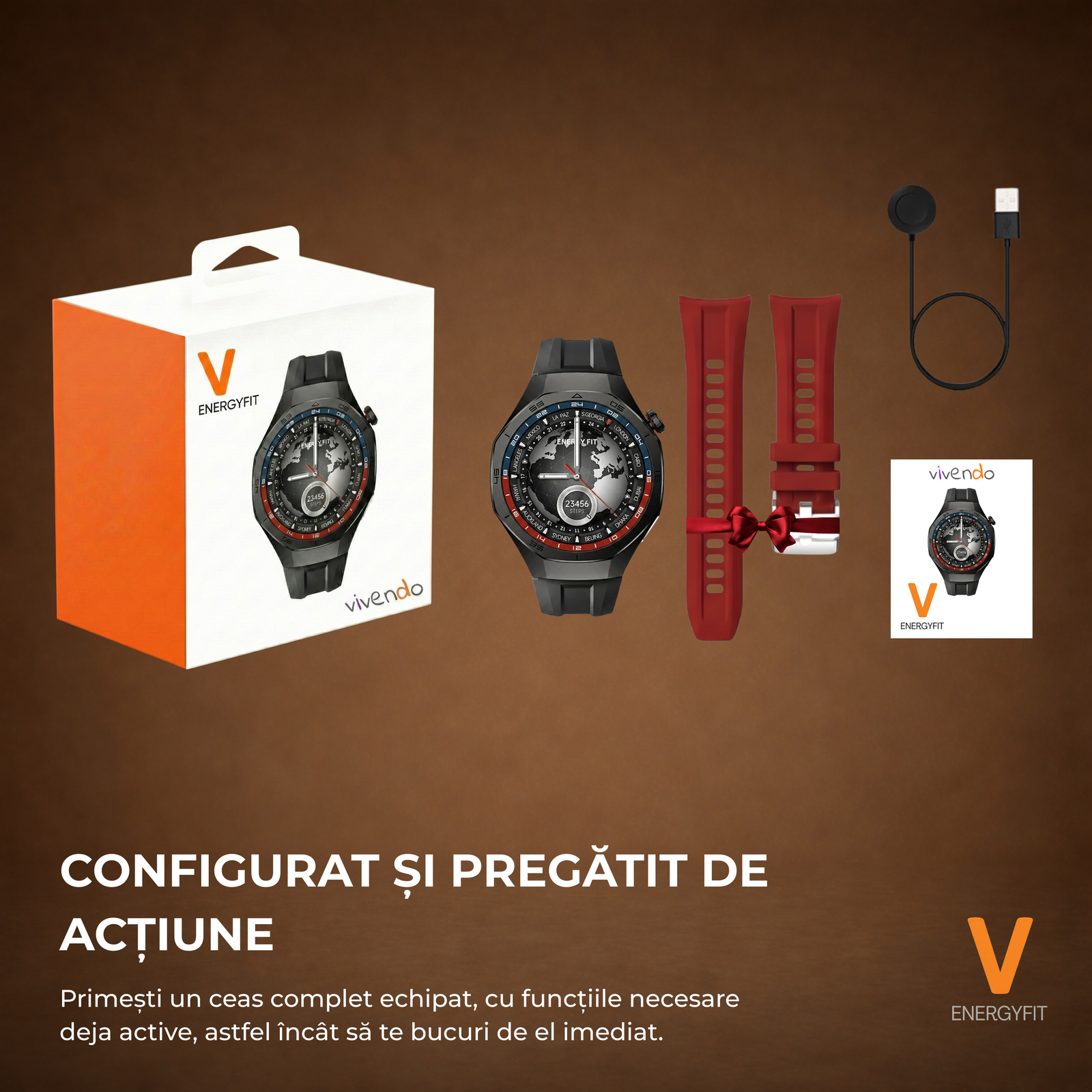 Ceas Smartwatch ENERGYFIT, Ecran AMOLED 1.43", Apel Bluetooth, ChatGPT AI, Notificari Romana, Fitness, Sport, Rezistent Apa 5ATM, Incarcare Wireless, 2 Curele, Negru