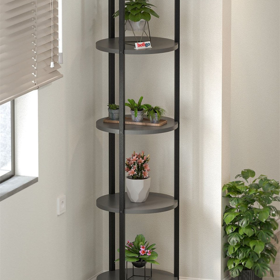 Suport flori si vase Lale cu 5 nivele, etajera decorativa pentru plante carti sau obiecte, cadru metalic + PAL melaminat 18 mm 40 x 160 cm, potrivita living balcon sau birou, stil modern scandinav Antracit - detaliu 3