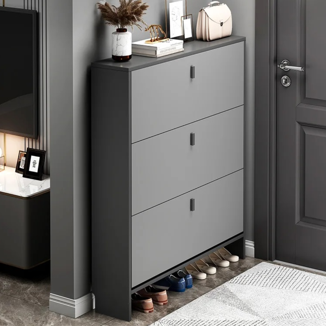 RESIGILAT - Pantofar modern cu 3 Uși – Gri, 50/80 x 17 x 120 cm