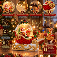 Decoratiune Craciun Santa in Sanie cu Ren LED Lumina Calda Ornament Festiv - detaliu produs