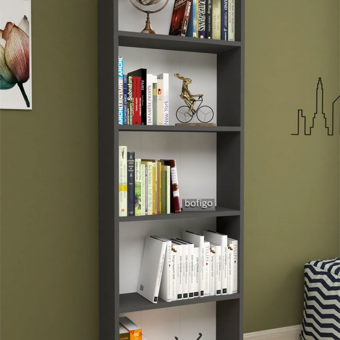 Biblioteca decorativa cu 5 rafturi din PAL, etajera carti 60 x 160 cm, structura integrala PAL melaminat 18 mm clasa E1, montaj rapid cu suruburi pre-gaurite, pentru birou living sau dormitor, stil clasic modern Alb - detaliu 8