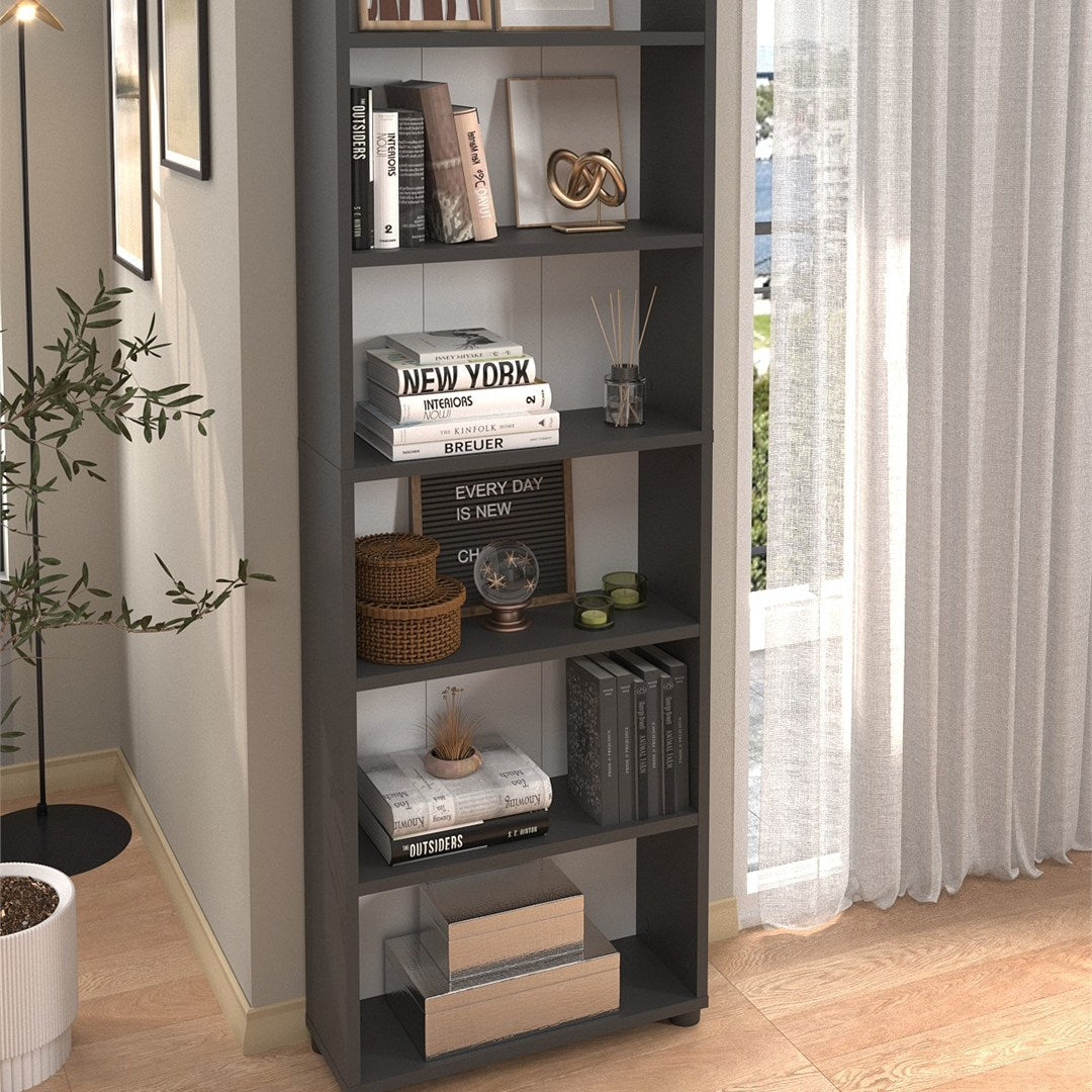 Biblioteca cu 6 rafturi din PAL, etajera carti 60 x 180 cm, PAL melaminat 18 mm clasa E1 cu margini ABS finisate, raft spatios pentru birou living sau dormitor, stil clasic modern scandinav Alb - detaliu 7