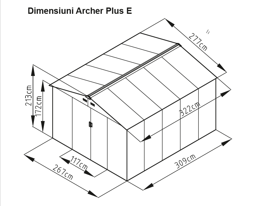 Casuta / magazie de gradina metalica MESTERINO Archer-Plus-E gri/bej 277x322x213 cm, usi culisante, baza metalica CADOU