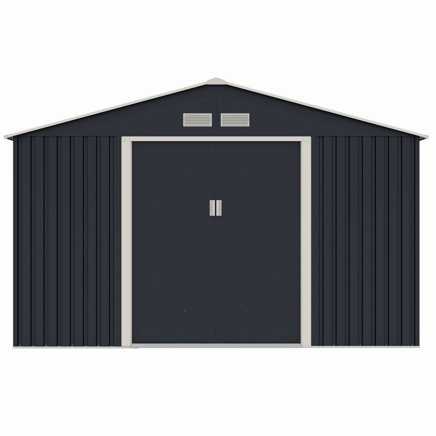 Casuta / magazie de gradina metalica MESTERINO S1001-G gri/bej 321x301x205 cm, usi culisante, baza metalica CADOU