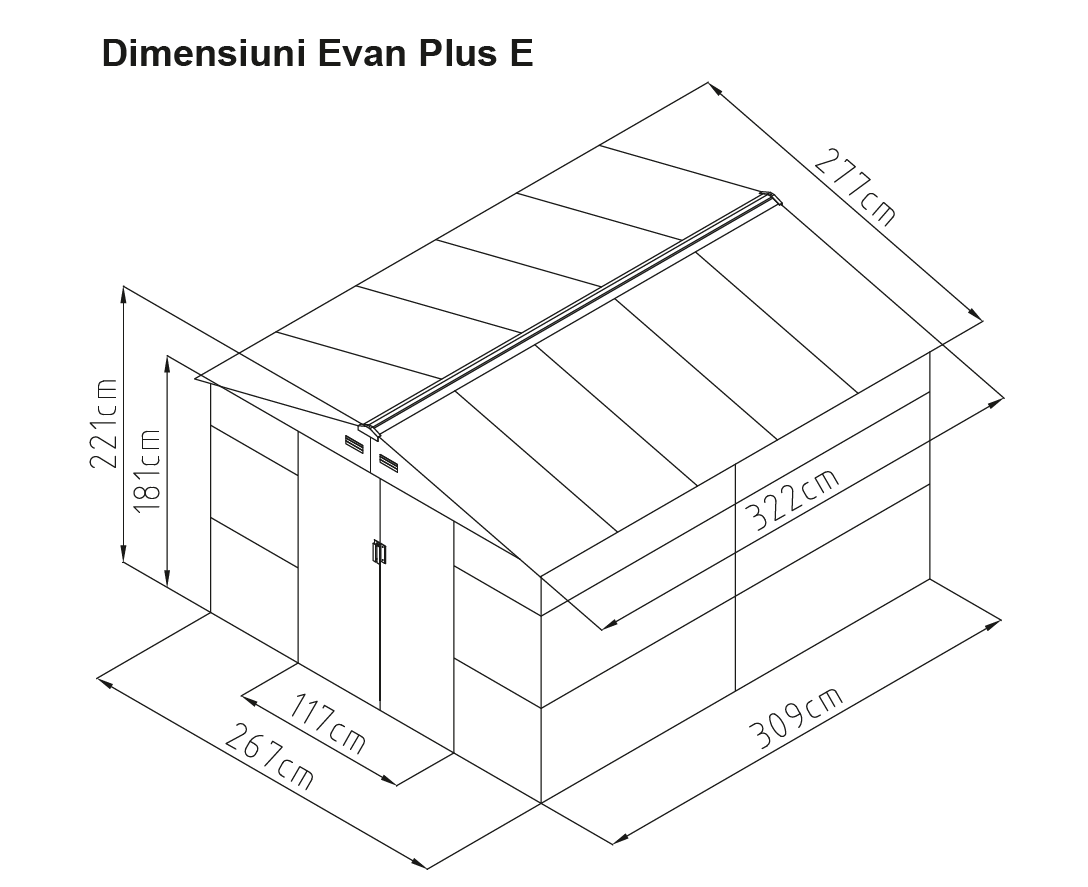 Casuta / magazie de gradina metalica MESTERINO Evan-Plus-E, gri/bej, 277x322x221 cm, cu usi culisante, baza metalica CADOU