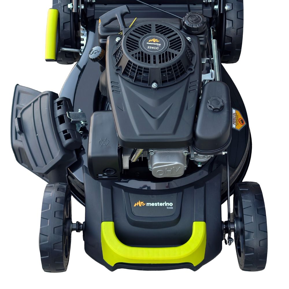 Masina autopropulsata pentru tuns iarba/gazon MESTERINO MTBJXPM51N-224, motor 4T LONCIN 224 cmc, 6.1 CP, latime taiere 51 cm, 8 nivele de taiere, sac colector 60 litri, evacuare laterala si mulcire