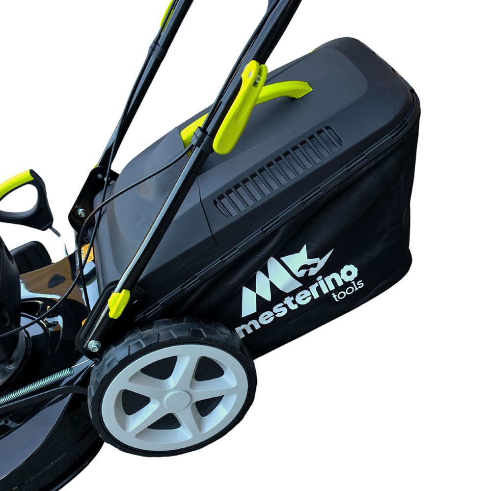 Masina autopropulsata pentru tuns gazonul Mesterino Tools MTBJXPM53N-224 cu motor LONCIN 224cc, 6.1CP, diametru taiere 533mm/21inch, 8 inaltimi de taiere, roti fata 8 inch, roti spate 11 inch, sac colector 60l colectare, evacuare lateral si mulcire