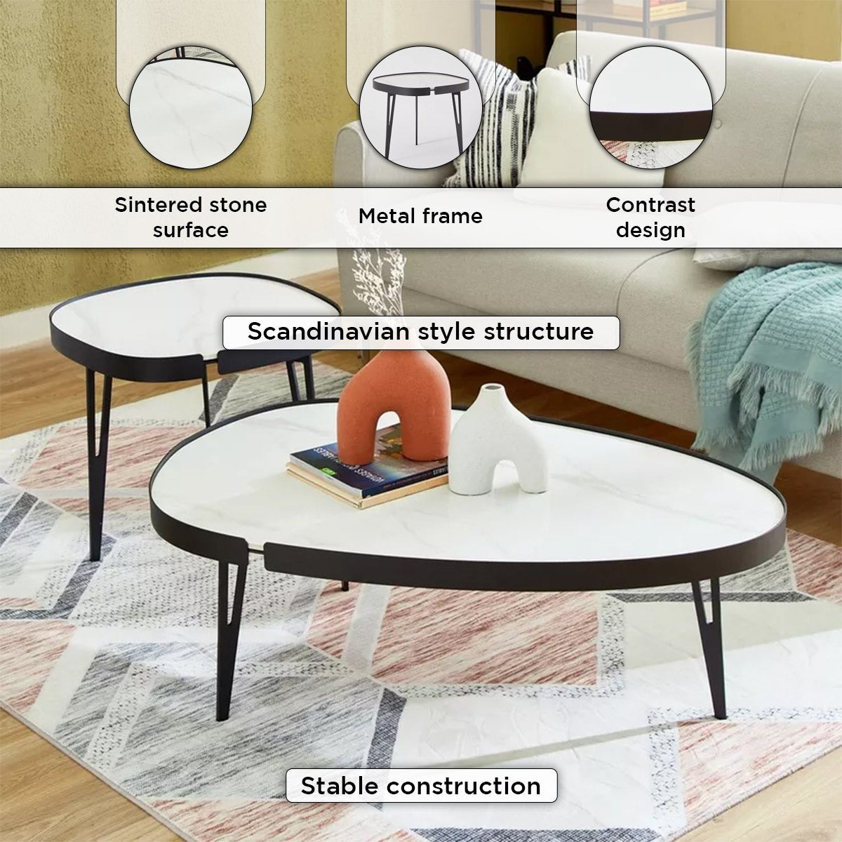 Set 2 măsuțe de cafea din piatră sinterizată