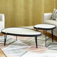 Set 2 Masute de Cafea Moderne din Piatra Sinterizata, Finisaj Lucios, Rezistente la Caldura si Pete, Design Elegant pentru