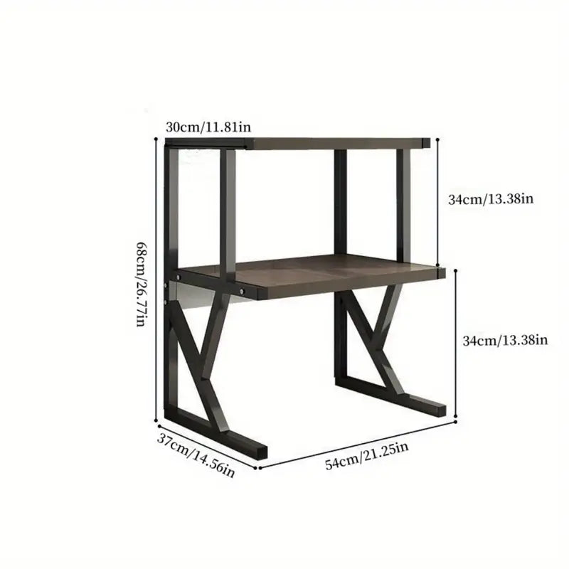 Raft Universal Bucatarie 2 Nivele Lemn si Metal – Suport pentru Cuptorul cu Microunde 68.5x54x37cm