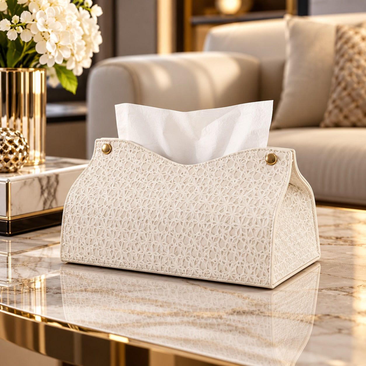 Suport Servetele Dreptunghiular din Piele PU Alb Modern 20x15x1.5 cm Cutie Servetele Masa - detaliu produs