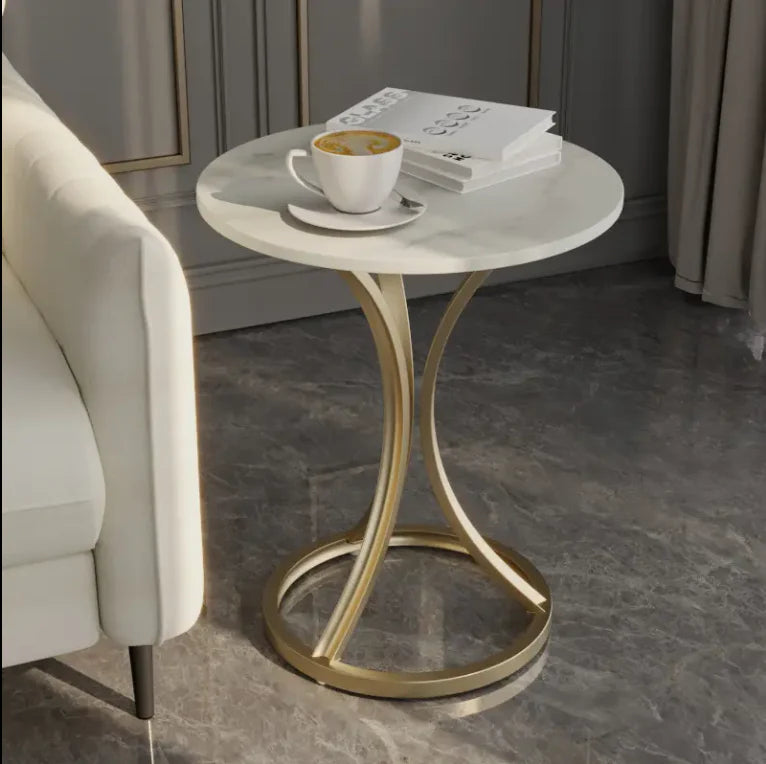 Masa Cafea Alb Auriu cu design minimalist si cadru metalic elegant 55 X 40 cm
