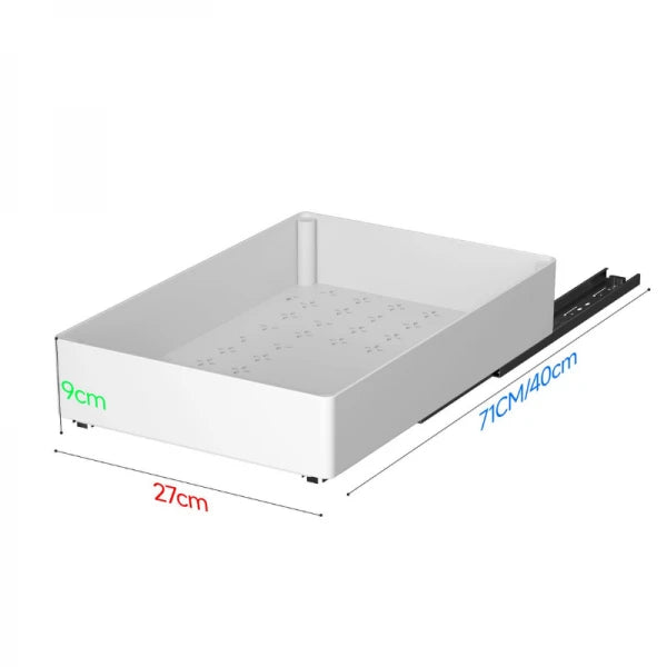 Set 3 sertare cu glisiere autoadezive soft-close, extragere totala, sina cu extensie, 3 dimensiuni, alb