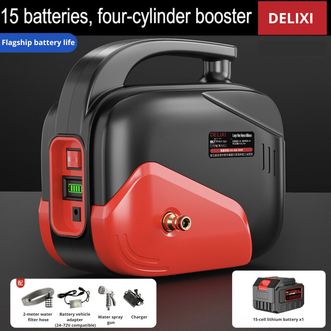 Aparat de spalat portabil cu presiune – baterie litiu detasabila, turbo 4 cilindri, display, Delixi