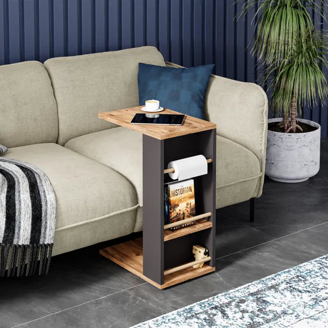 Masuta laterala cu 2 rafturi, 44 x 30 x 57 cm, design compact, stil modern scandinav