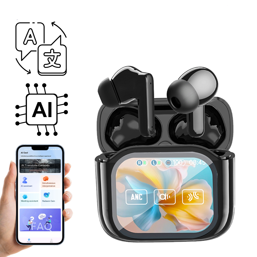 Casti Wireless cu Translator AI, Control APP, Bluetooth si Ecran Digital cu Control Tactil