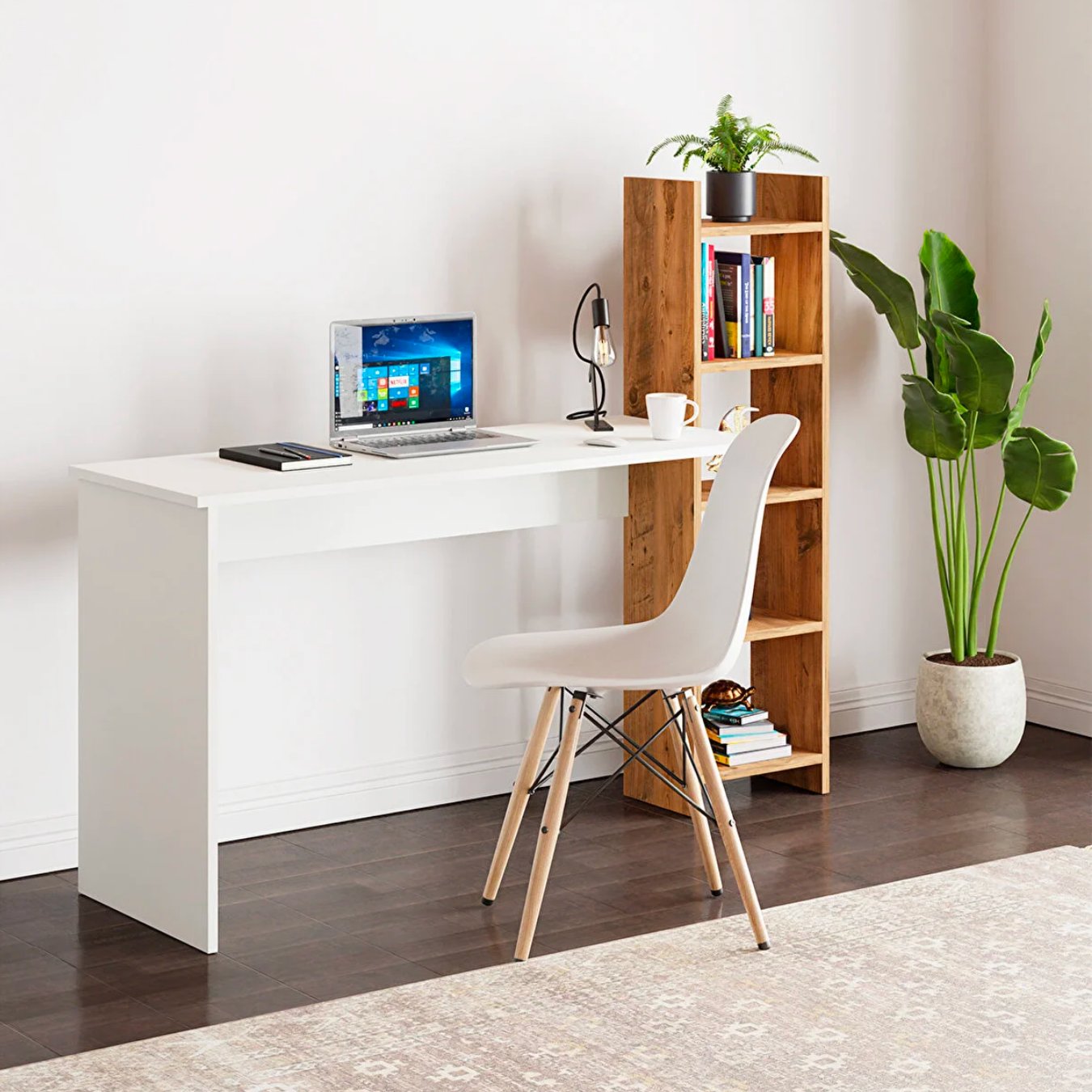 Masa birou cu biblioteca laterala si 5 rafturi, 120 cm