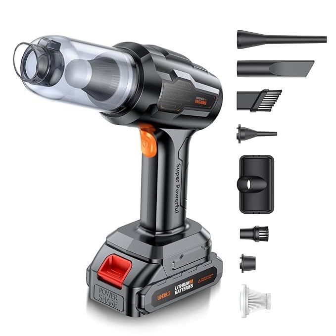 Aspirator si Suflanta de Aer Portabila 4-in-1 pentru masina, casa, birou si animale de companie, cu baterie detasabila si