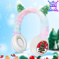 Casti pufoase din plus, Wireless Bluetooth cu urechi model brad de Craciun - imagine 2