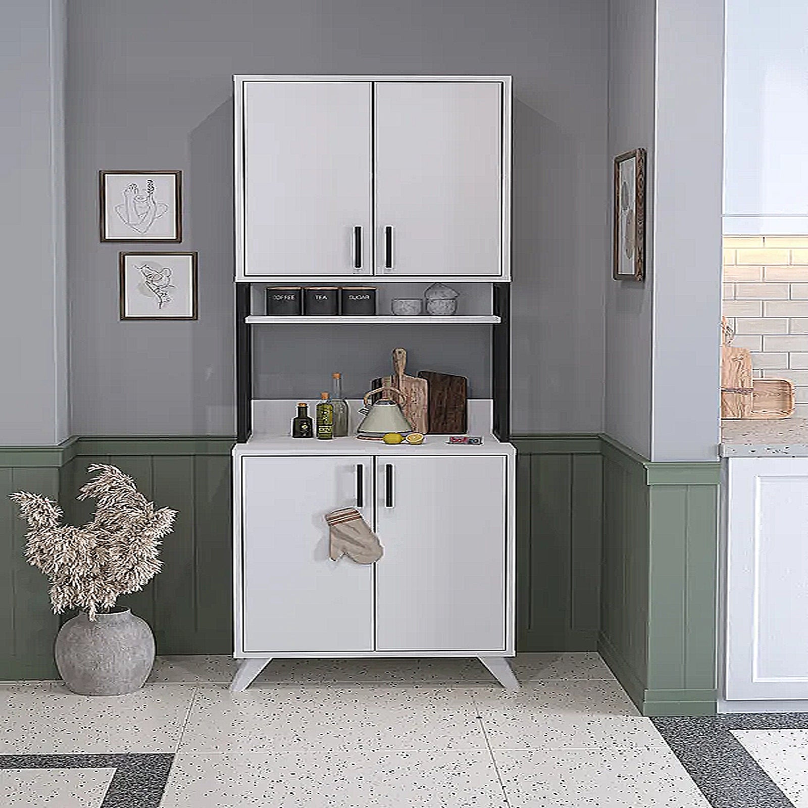 Dulap alb cu 4 uși, multifuncțional, modern, 61 x 25 x 202 cm, alb