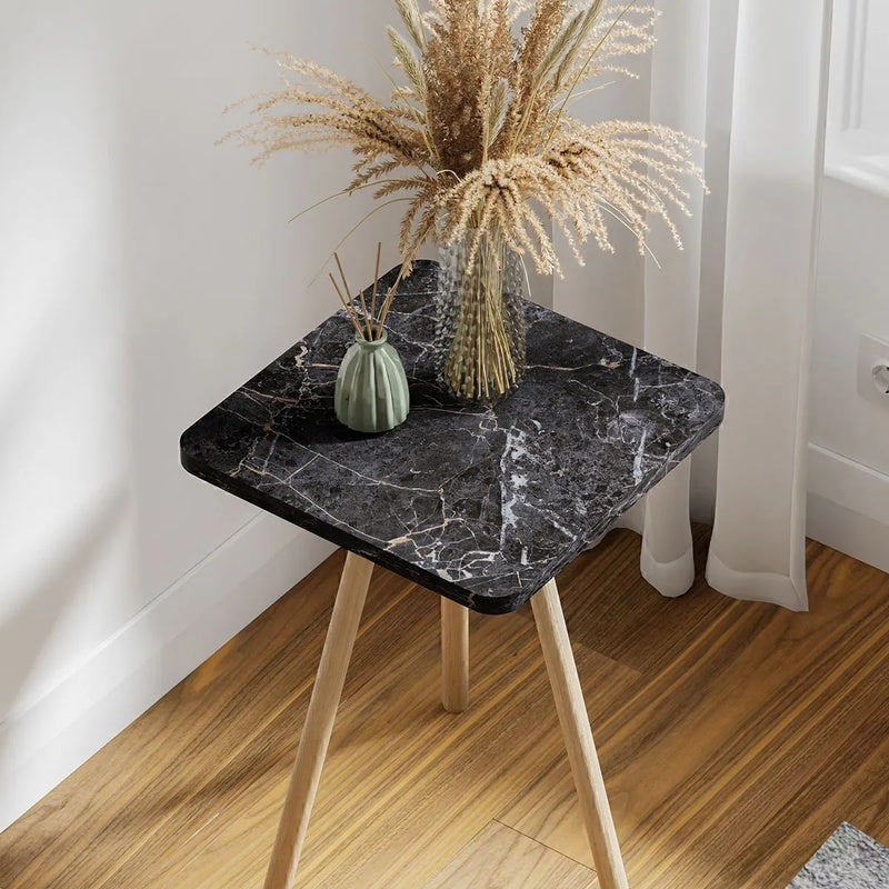 Masuta decorativa cu picioare din lemn, 34 x 34 cm, stil nordic