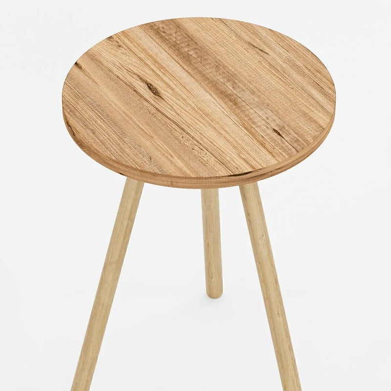 Masuta decorativa rotunda cu picioare din lemn, stil scandinav, 34x34x45 cm