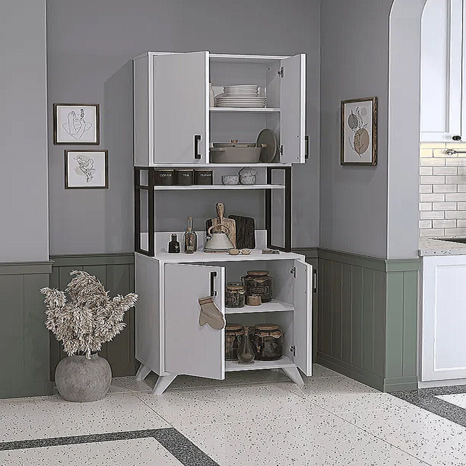 Dulap alb cu 4 uși, multifuncțional, modern, 61 x 25 x 202 cm, alb