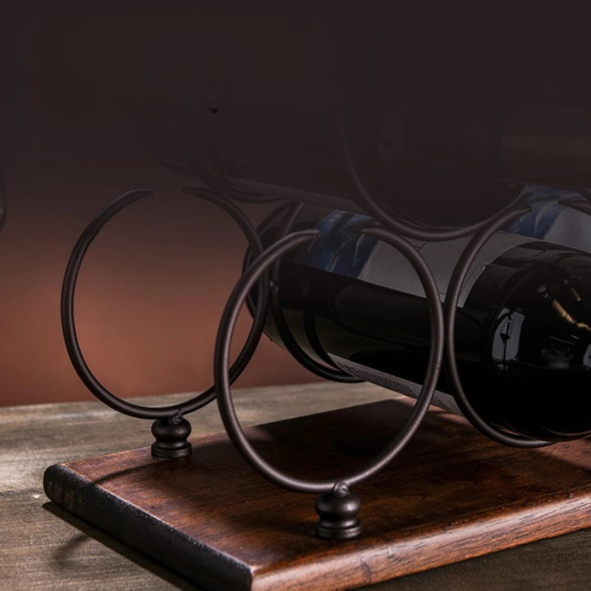 Suport pentru 6 sticle de vin, design modern, lemn natural si otel, 32.5 x 16 x 30 cm