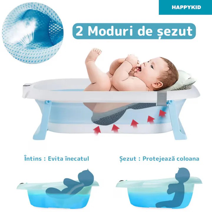 Cadita pliabila pentru bebelusi, cu suport pernuta, picioruse antiderapante