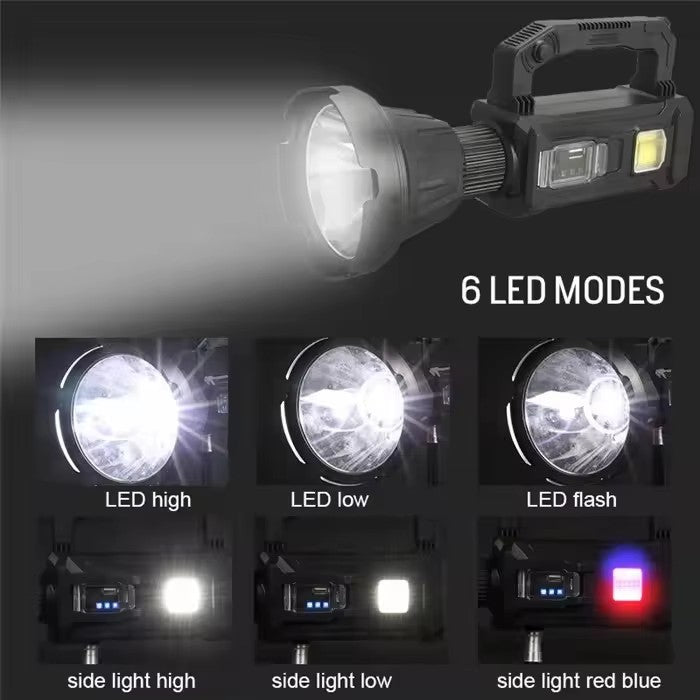 Lanternă Profesionala LED cu Încarcare solara, USB, trepied și 6 Moduri de Iluminat, 3 lentile colorate