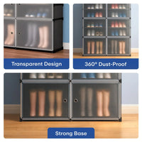 Pantofar Modular cu 6 Compartimente, 81 × 29 × 96 cm, Uși Magnetice Semitransparente, Structură Metalică, Negru/Gri - detaliu produs