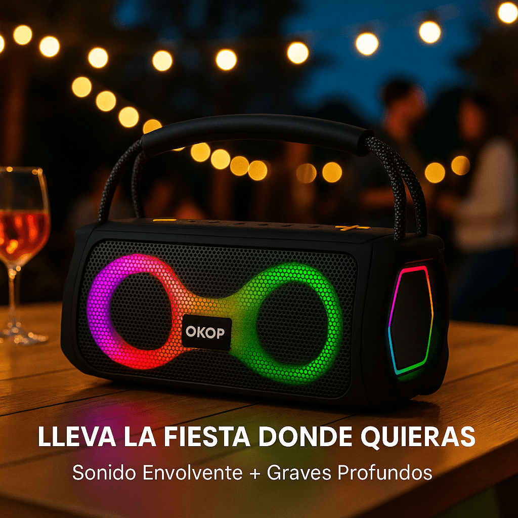 Boxa Portabila Bluetooth OKOP KP-812 cu iluminare LED RGB si Maner