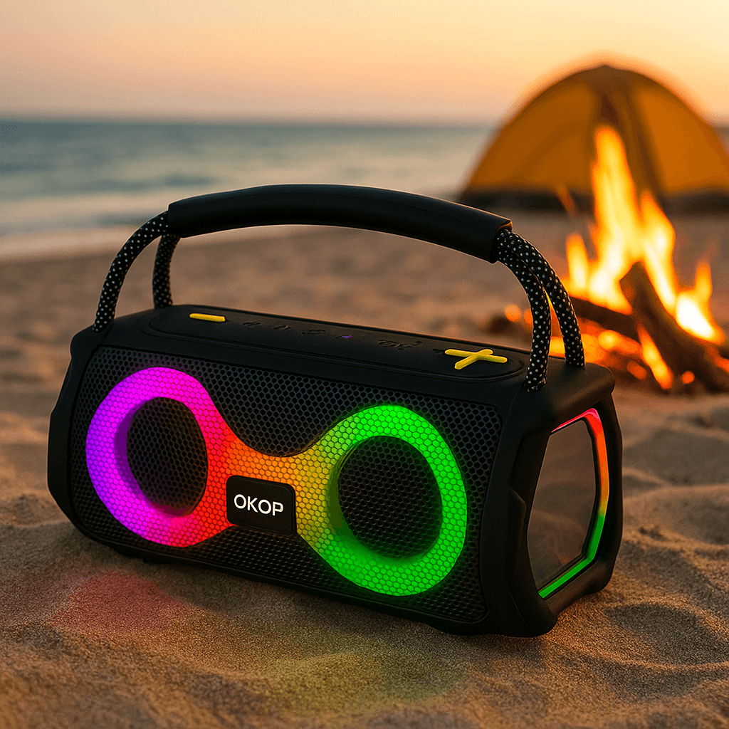 Boxa Portabila Bluetooth OKOP KP-812 cu iluminare LED RGB si Maner