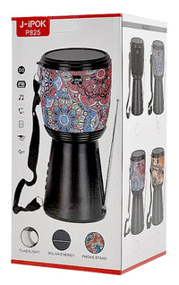 Boxa portabila bluetooth cu incarcare solara, design Darbuka, cu radio FM si lanterna, negru-inflorat - imagine 7